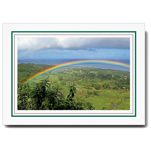 1226A-S - Bright White, Amazon Green & Sandstone Border, Blank Back, set of 10 cards