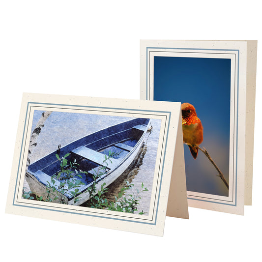 1132B-BK - Natural, Blue Mist & Raven Black Border, Blank Back, set of 10 cards