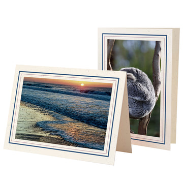 1132M-R - Natural, Midnight Blue & Dusty Rose Border, Blank Back, set of 10 cards