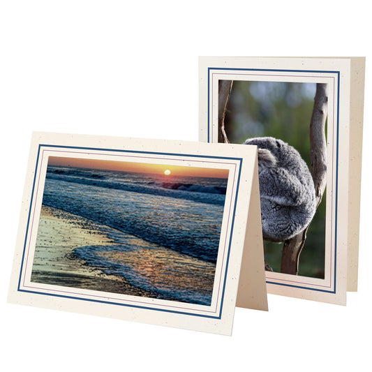 1132M-R - Natural, Midnight Blue & Dusty Rose Border, Blank Back, set of 10 cards