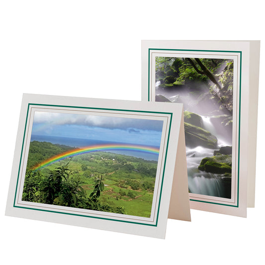 1226A-S - Bright White, Amazon Green & Sandstone Border, Blank Back, set of 10 cards
