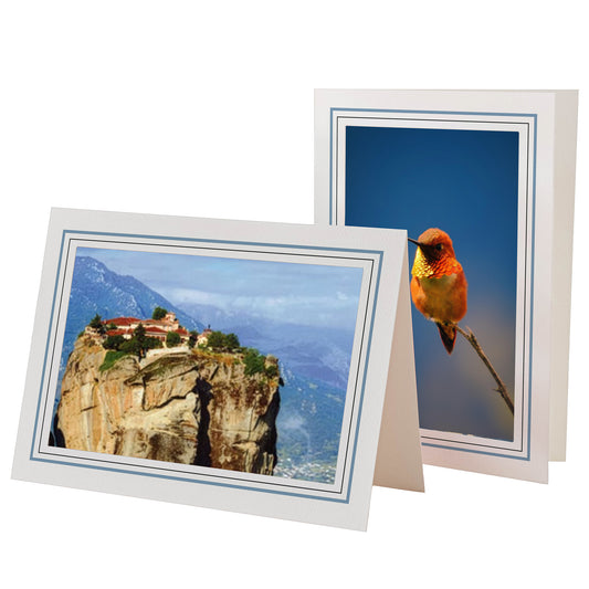 1226B-BK - Bright White, Blue Mist & Raven Black Border, Blank Back, set of 10 cards