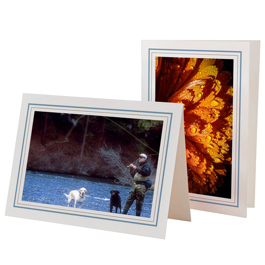 1226B-S - Bright White, Blue Mist & Sandstone Border, Blank Back, set of 10 cards