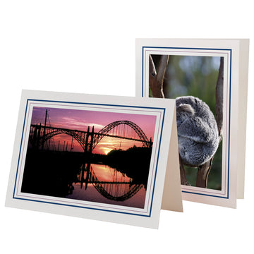 1226M-R - Bright White, Midnight Blue & Dusty Rose Border, Blank Back, set of 10 cards