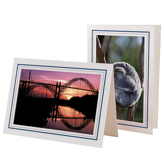 1226M-R - Bright White, Midnight Blue & Dusty Rose Border, Blank Back, set of 10 cards
