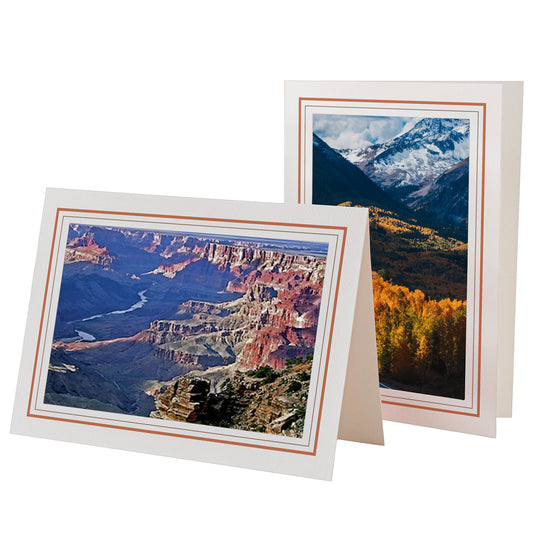 1226T-S - Bright White, Terracotta & Sandstone Border, Blank Back, set of 10 cards