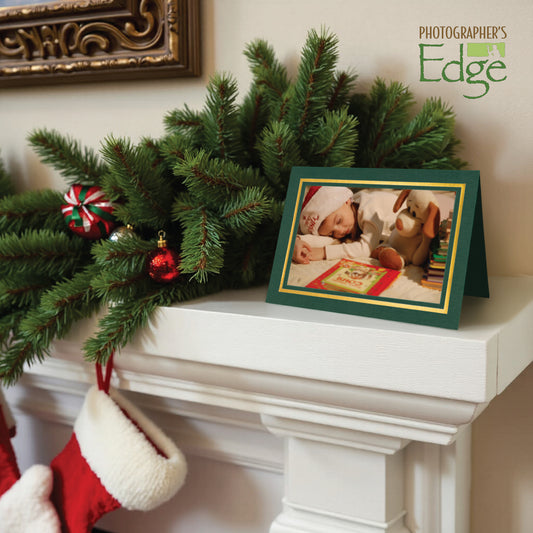 1550 - Pine Green Linen, Gold Foil Border, Blank Back, set of 10 cards