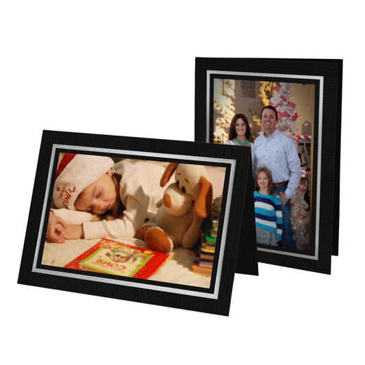 1556 - Black Linen, Silver Foil Border, Blank Back, set of 10 cards