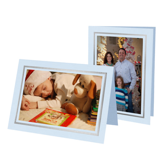 1599 - Baby Blue Linen, Silver Foil Border, Blank Back, set of 10 cards