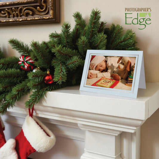 1599 - Baby Blue Linen, Silver Foil Border, Blank Back, set of 10 cards