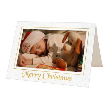 1615 - Snow White Linen, Merry Christmas in Gold Foil, Horizontal Blank Back, set of 10 cards