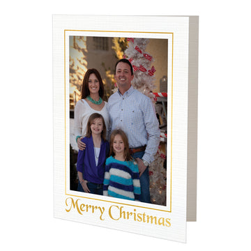 1616 - Snow White Linen, Merry Christmas in Gold Foil, Vertical Blank Back, set of 10 cards