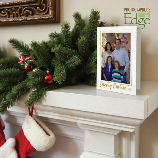 1616 - Snow White Linen, Merry Christmas in Gold Foil, Vertical Blank Back, set of 10 cards