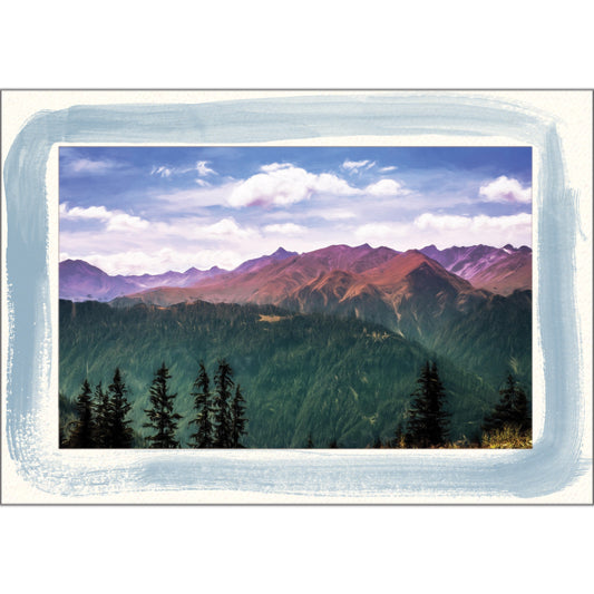 1627B - Bright White, Blue Mist Watercolor Border, Blank Back, set of 10 cards