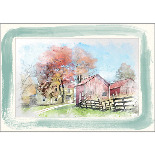 1627J - Bright White, Jade Slate Watercolor Border, Blank Back, set of 10 cards