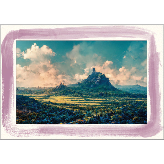 1627R - Bright White, Dusty Rose Watercolor Border, Blank Back, set of 10 cards