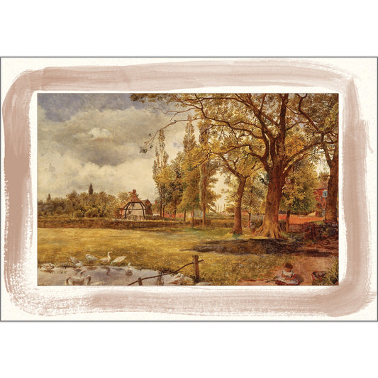 1627S - Bright White, Sandstone Watercolor Border, Blank Back, set of 10 cards