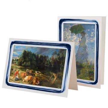 1628M - Bright White, Midnight Blue Paint Border, Blank Back, set of 10 cards
