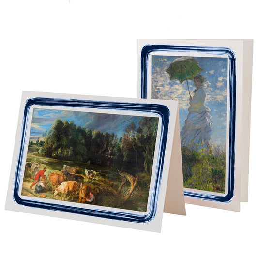 1628M - Bright White, Midnight Blue Paint Border, Blank Back, set of 10 cards