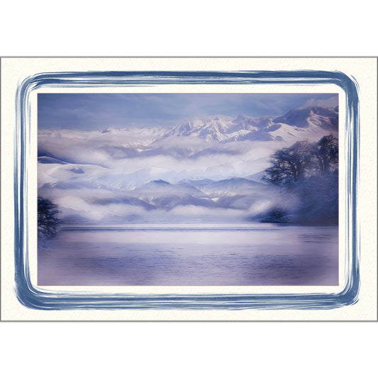 1628M - Bright White, Midnight Blue Paint Border, Blank Back, set of 10 cards