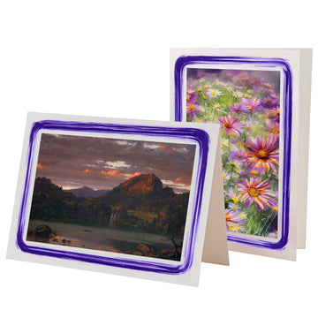1628V - Bright White, Violet Paint Border, Blank Back, set of 10 cards