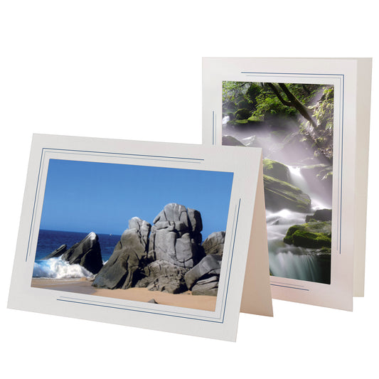 1631M - Bright White, Midnight Blue 2-Tone Border, Blank Back, set of 10 cards
