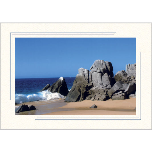 1631M - Bright White, Midnight Blue 2-Tone Border, Blank Back, set of 10 cards