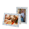 1644 - Snow White Linen, Blue Foil Snowflake Border, Blank Back, set of 10 cards