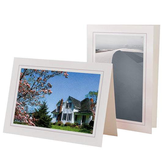 759R - Bright White, Dusty Rose Border, Blank Back, set of 10 cards