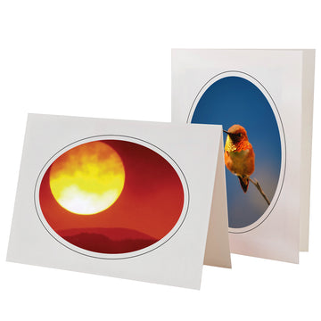 815BK - Bright White, Oval Window, Raven Black Border, Blank Back, set of 10 cards
